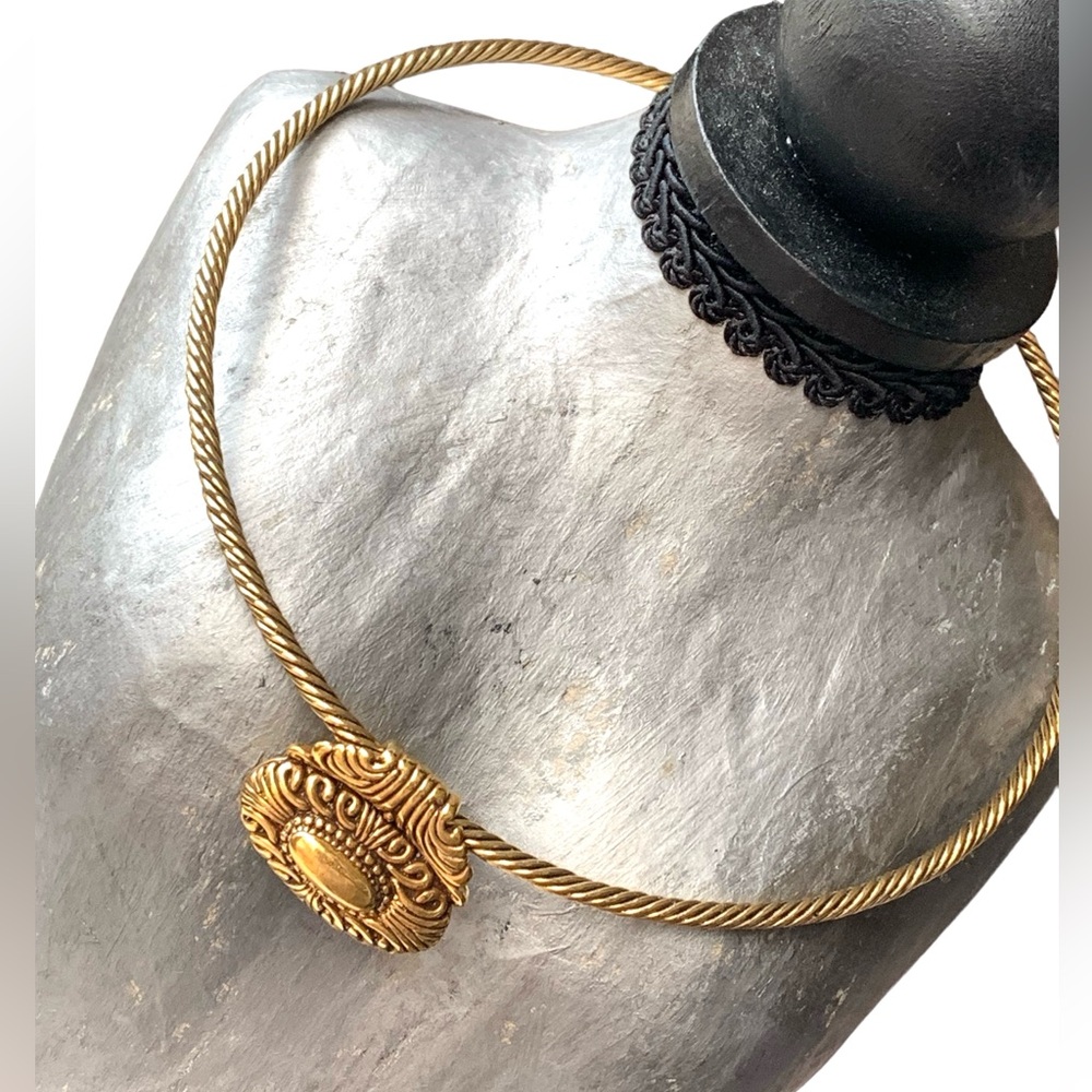 Vintage PREMIER DESIGNS Antiqued Gold Plated Twisted Cuff Choker Necklace
